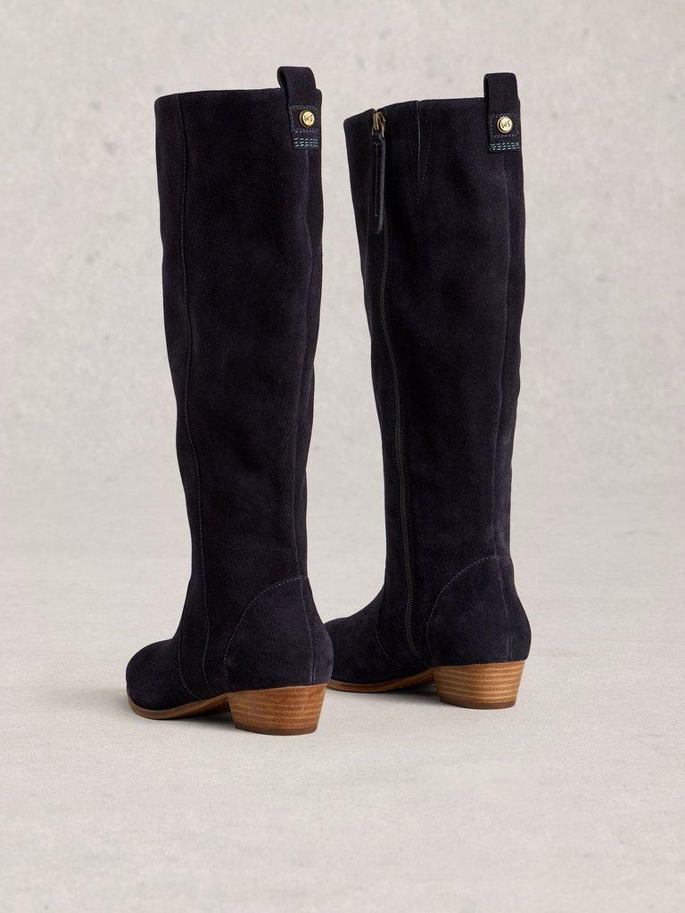 Willow Knee High Suede Boot in DARK NAVY - FLAT BACK