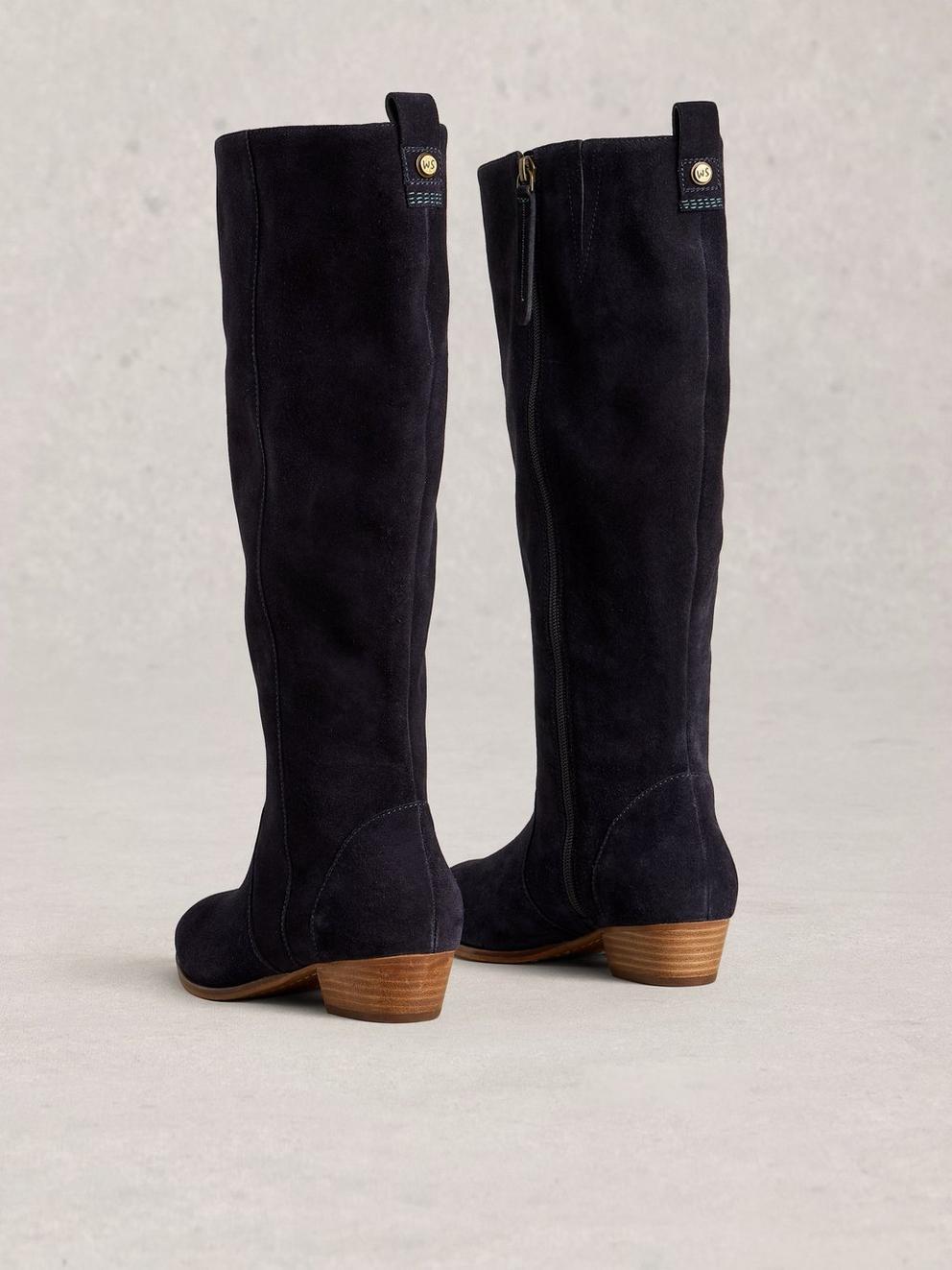 Willow Knee High Suede Boot in DARK NAVY - FLAT BACK