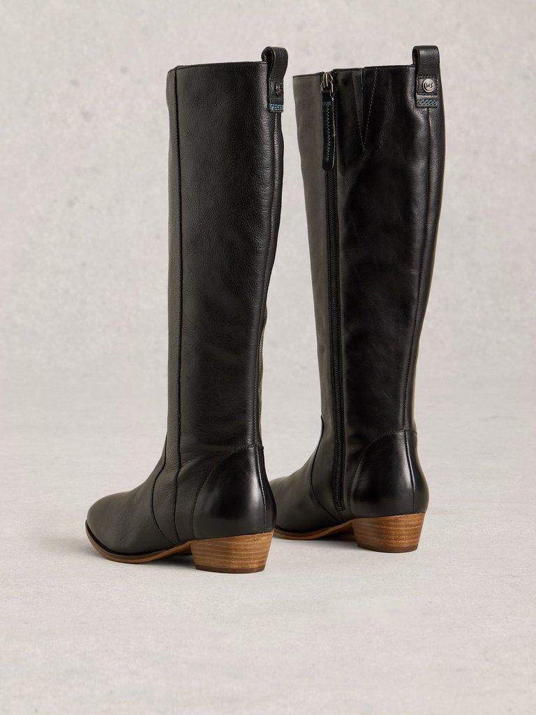 Willow Knee High Leather Boot in PURE BLK - FLAT BACK