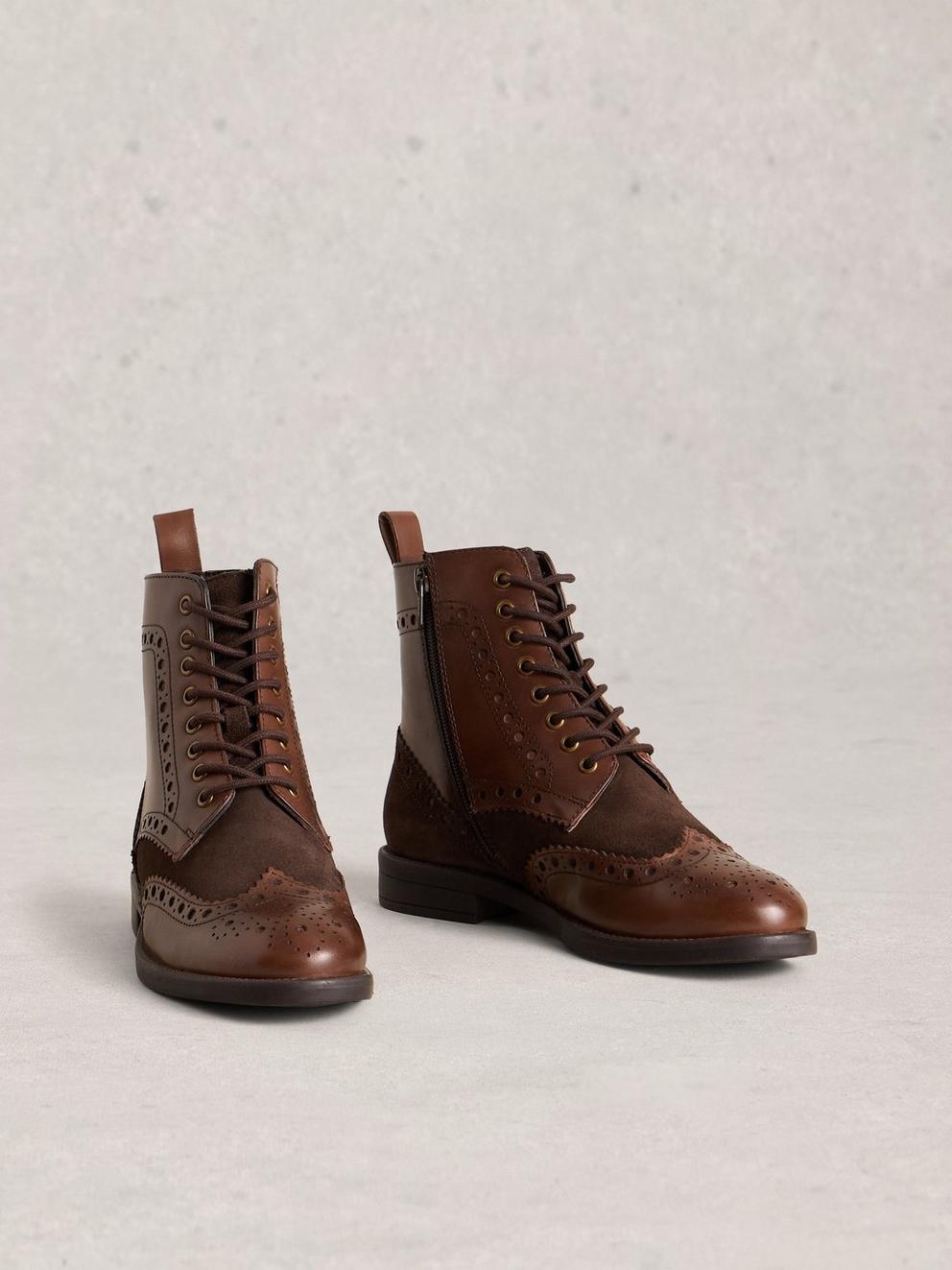 Thistle Lace Up Brogue Boot in BROWN MLT - FLAT FRONT