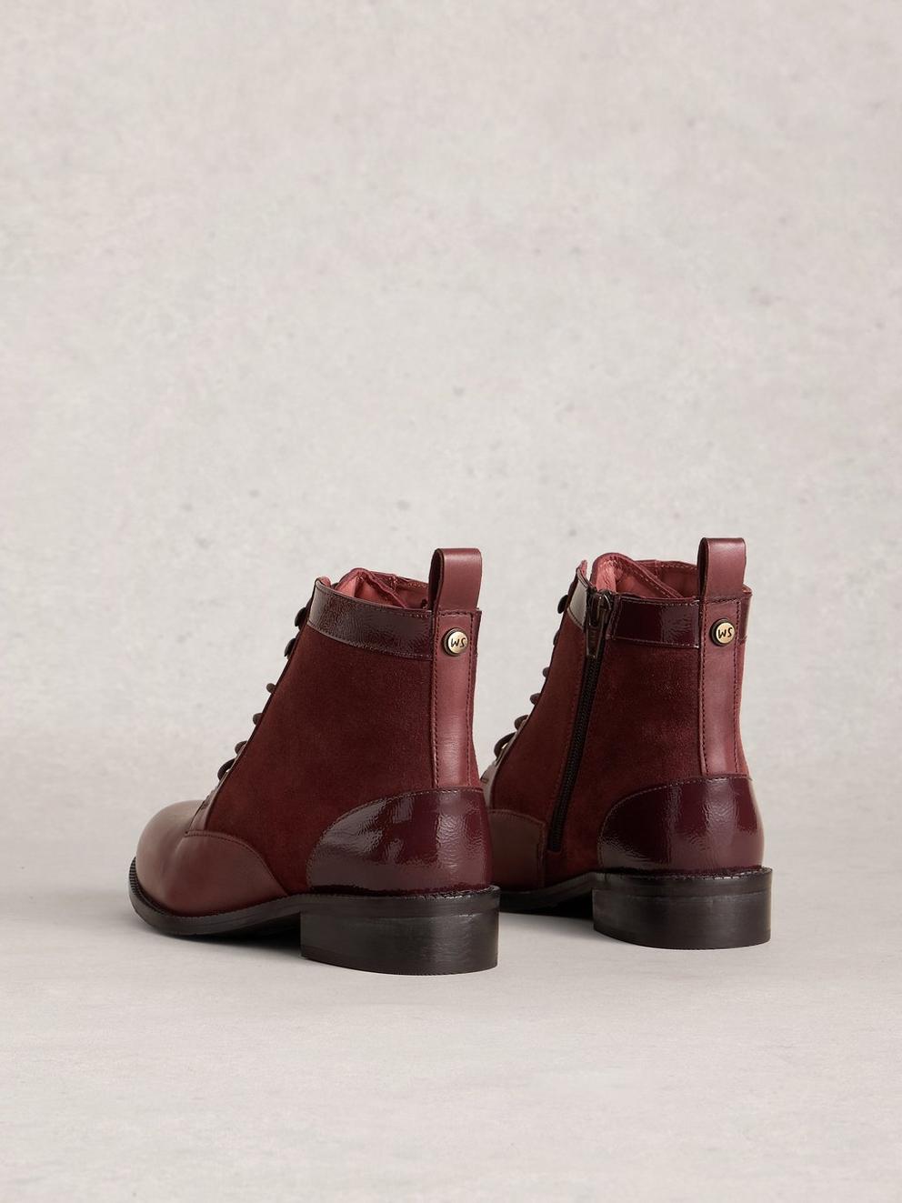 Marion Leather Ankle Boot in DEEP RED - FLAT BACK