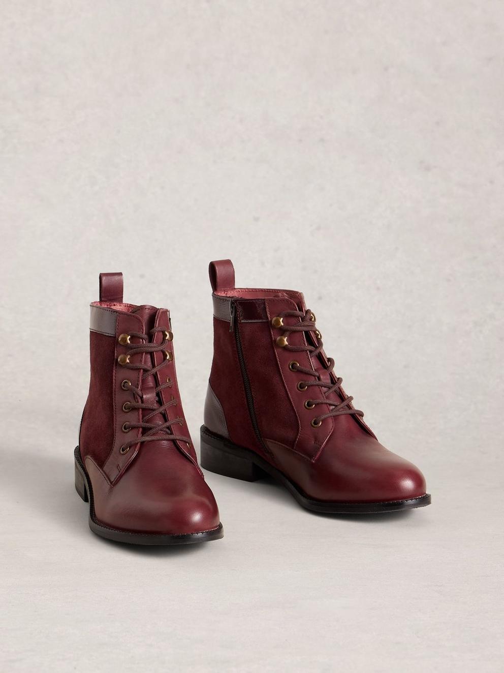 Marion Leather Ankle Boot in DEEP RED - FLAT FRONT