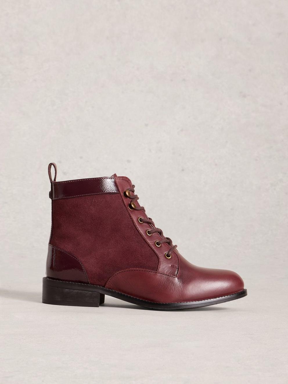 Marion Leather Ankle Boot in DEEP RED - LIFESTYLE