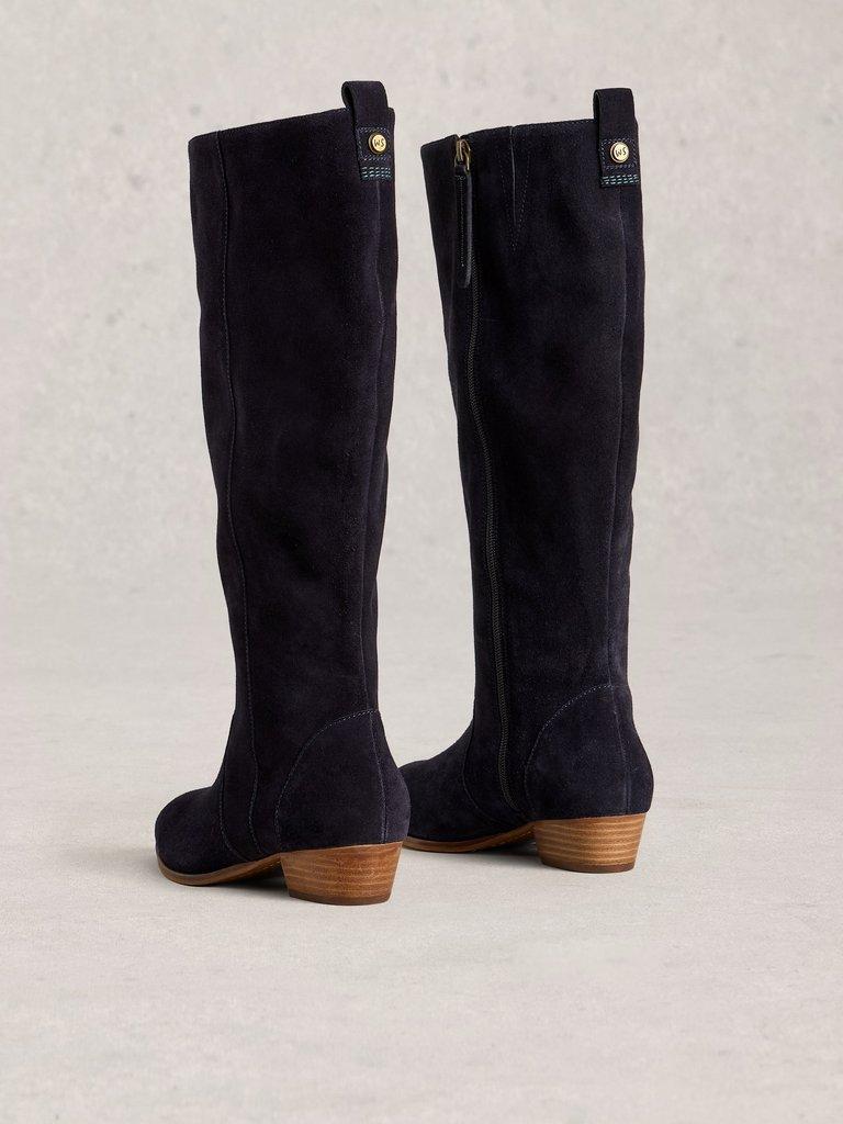 Wide Fit Knee High Suede Boot in DARK NAVY - FLAT BACK