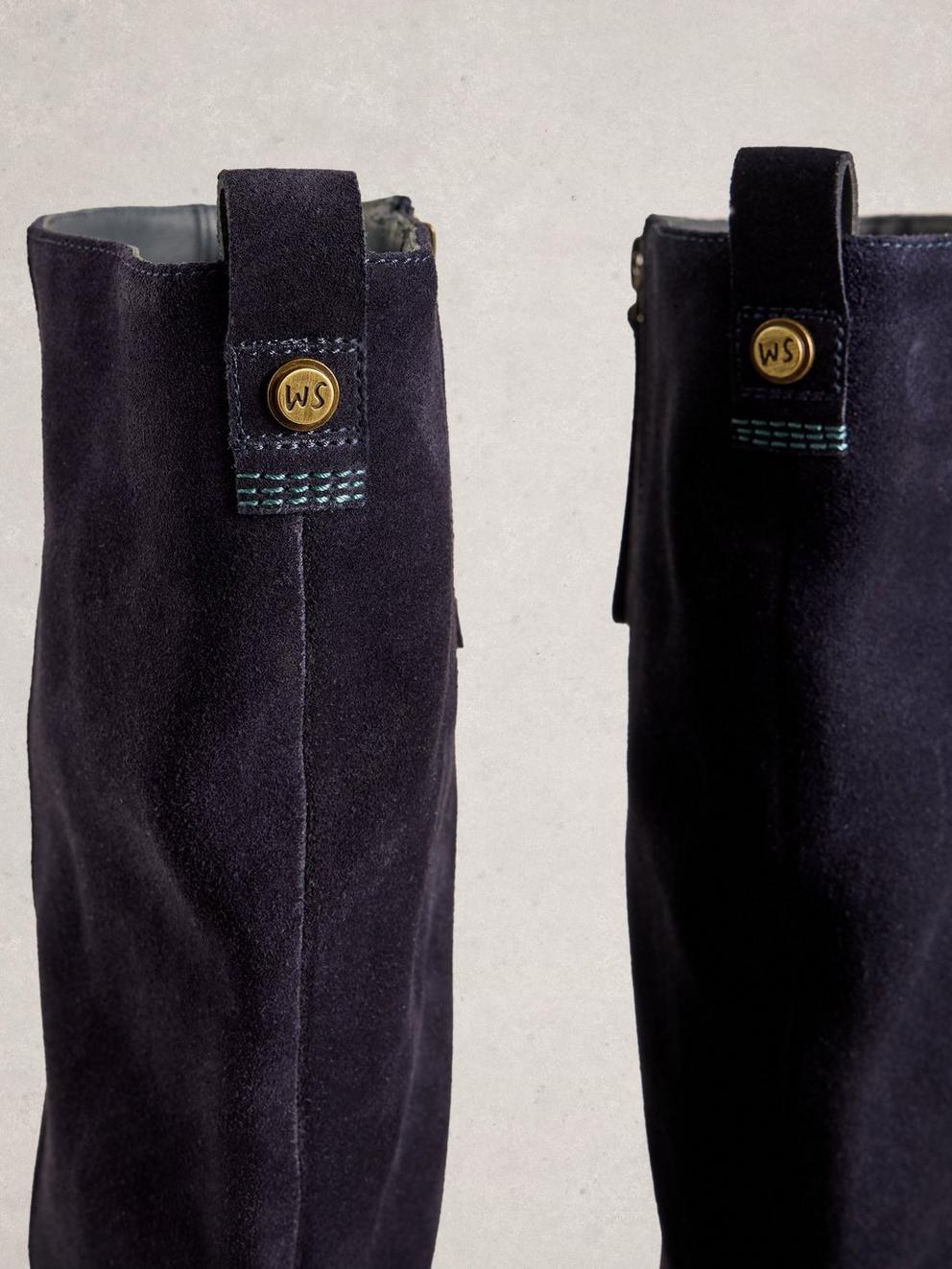 Wide Fit Knee High Suede Boot in DARK NAVY - FLAT DETAIL