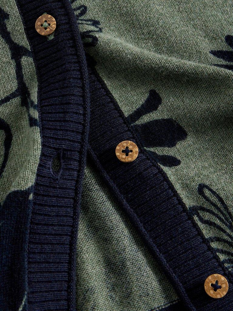 LULU CREW NECK PRINTED CARDI in GREEN PR - FLAT DETAIL