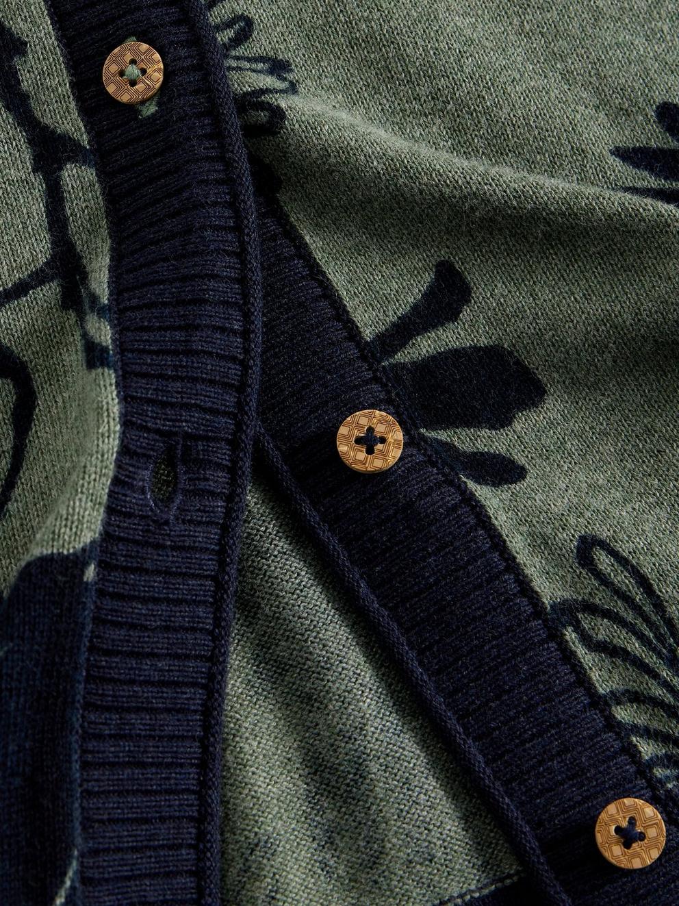 LULU CREW NECK PRINTED CARDI in GREEN PR - FLAT DETAIL