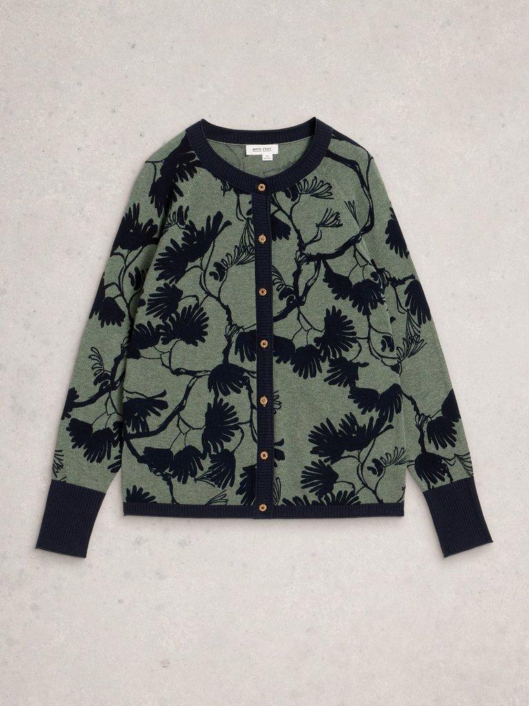 LULU CREW NECK PRINTED CARDI in GREEN PR - FLAT FRONT