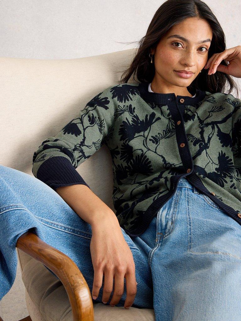 LULU CREW NECK PRINTED CARDI in GREEN PR - LIFESTYLE