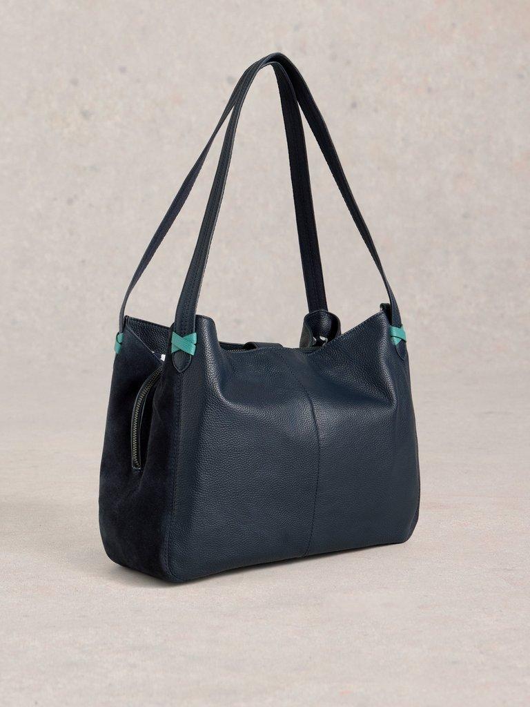 Hettie Leather Tote in DARK NAVY - FLAT BACK
