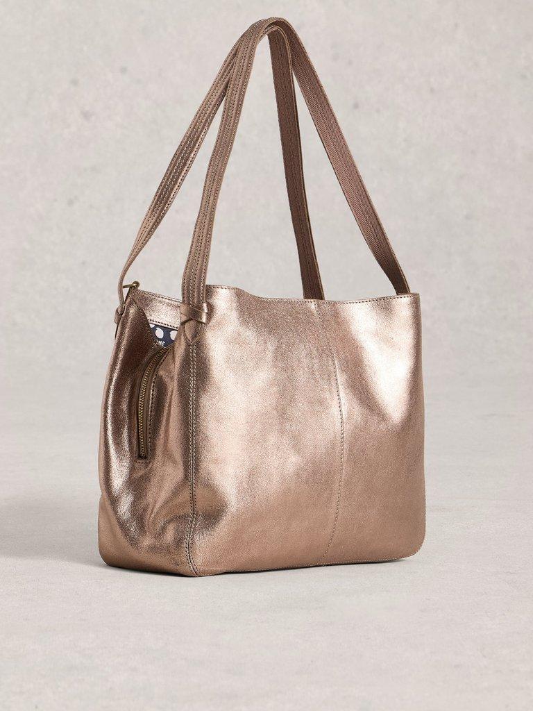 Hettie Leather Tote in GLD TN MET - FLAT BACK