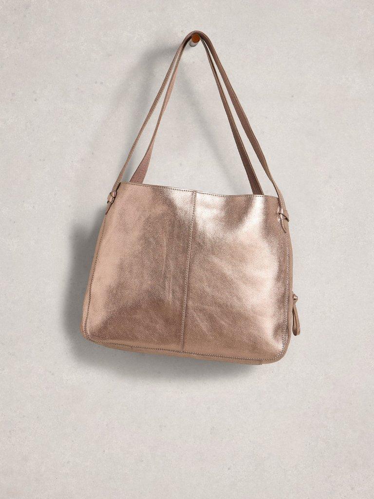 Hettie Leather Tote in GLD TN MET - FLAT FRONT
