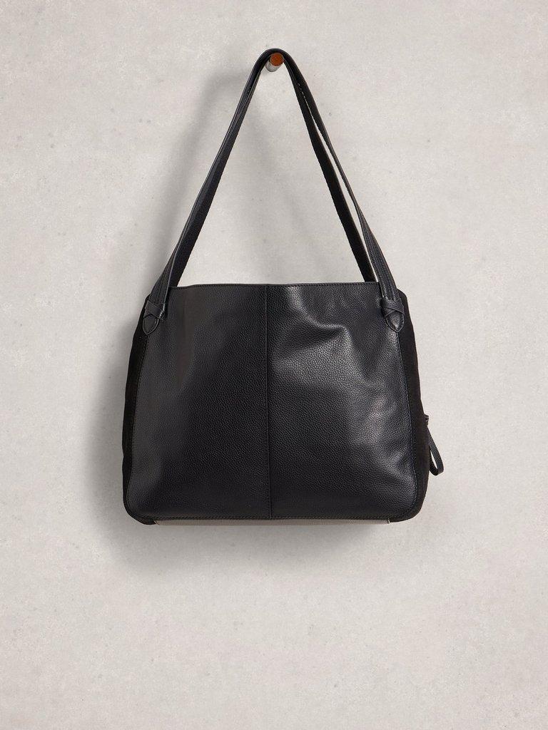 Hettie Leather Tote in PURE BLK - FLAT FRONT