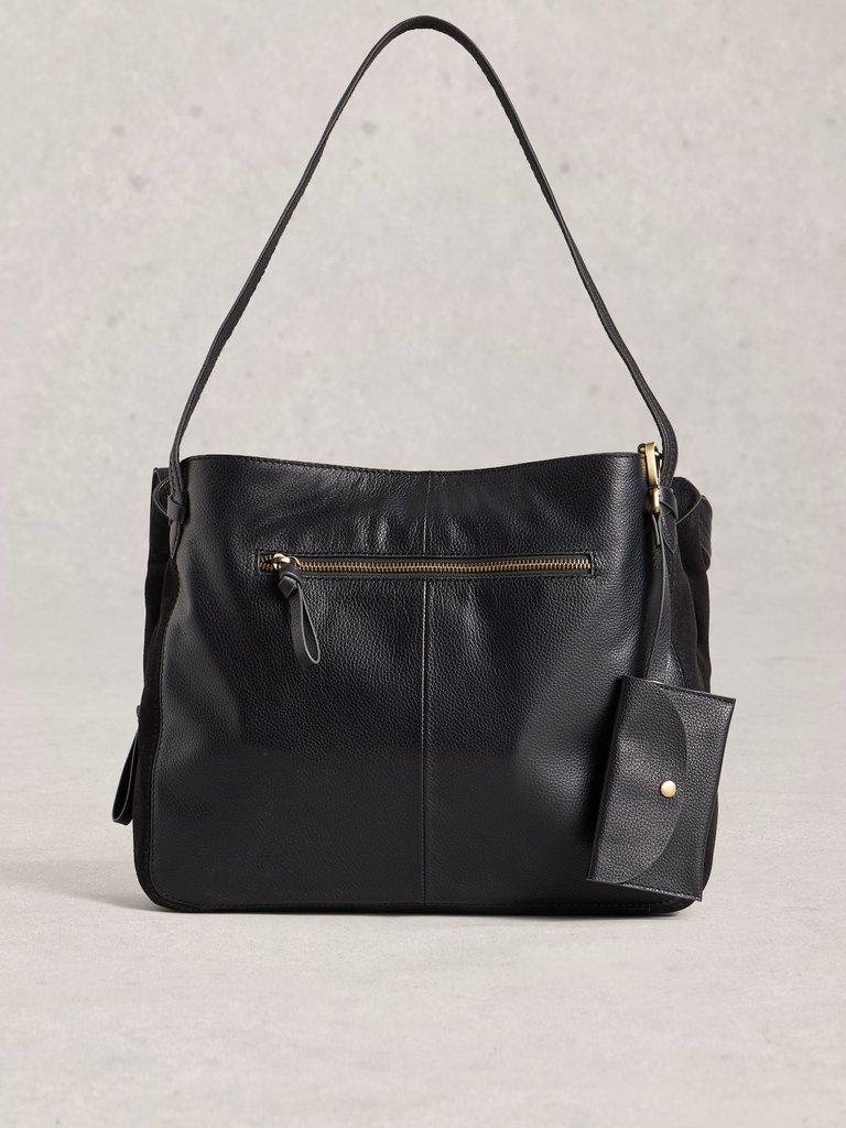 Hettie Leather Tote in PURE BLK - LIFESTYLE