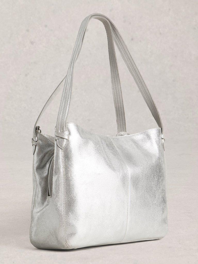 Hettie Leather Tote in SLV TN MET - FLAT BACK