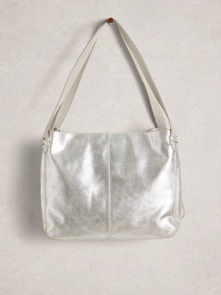 Hettie Leather Tote in SLV TN MET - FLAT FRONT