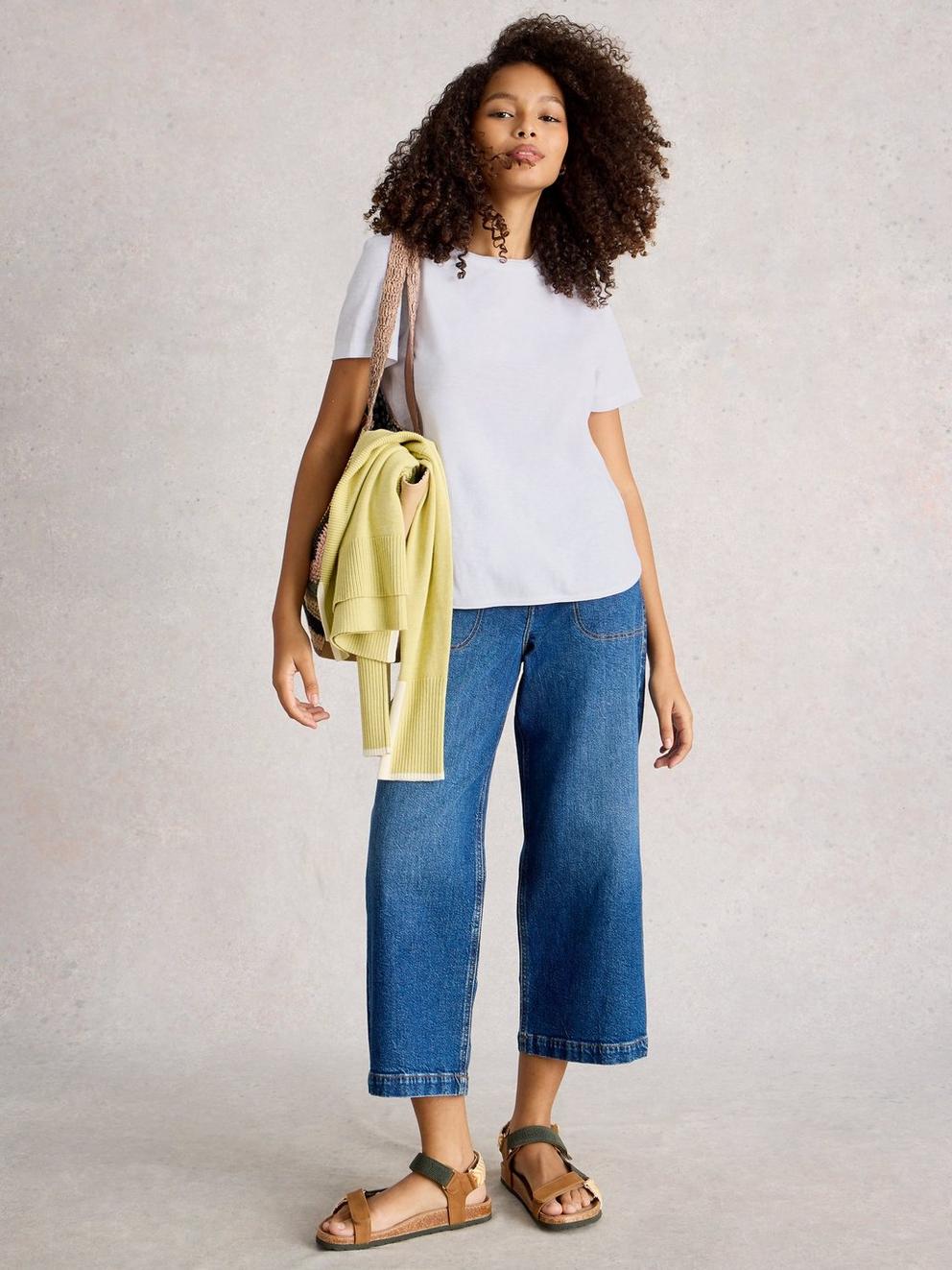 CLARA SHORT SLEEVE TEE in BRIL WHITE - MODEL FRONT