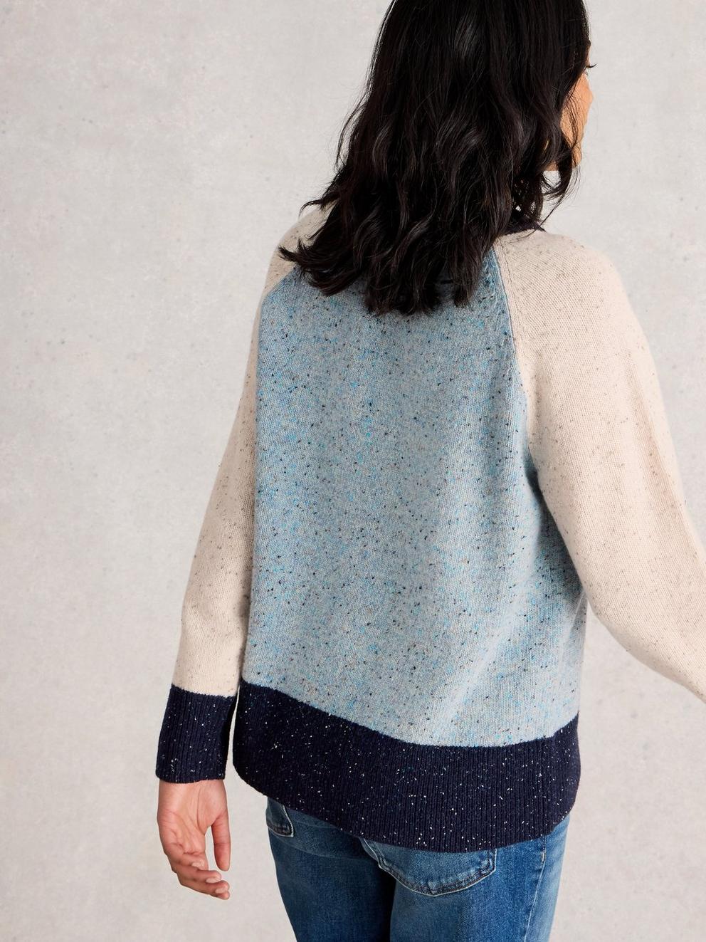 COLOURBLOCK NEP JUMPER in BLUE MLT - MODEL BACK