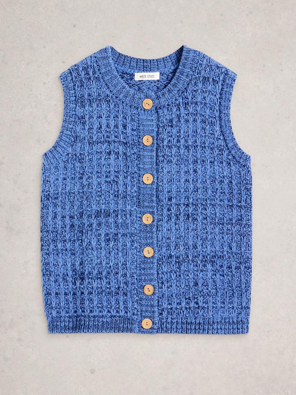 MAXINE BUTTON TANK in MID BLUE - FLAT FRONT