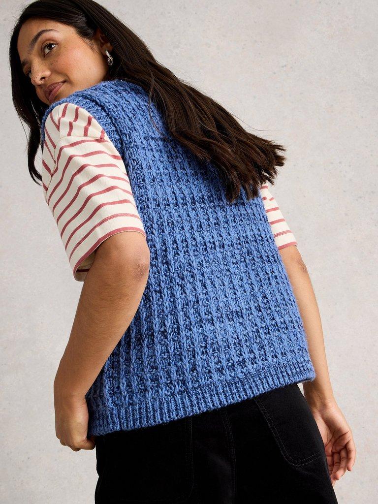 MAXINE BUTTON TANK in MID BLUE - MODEL BACK