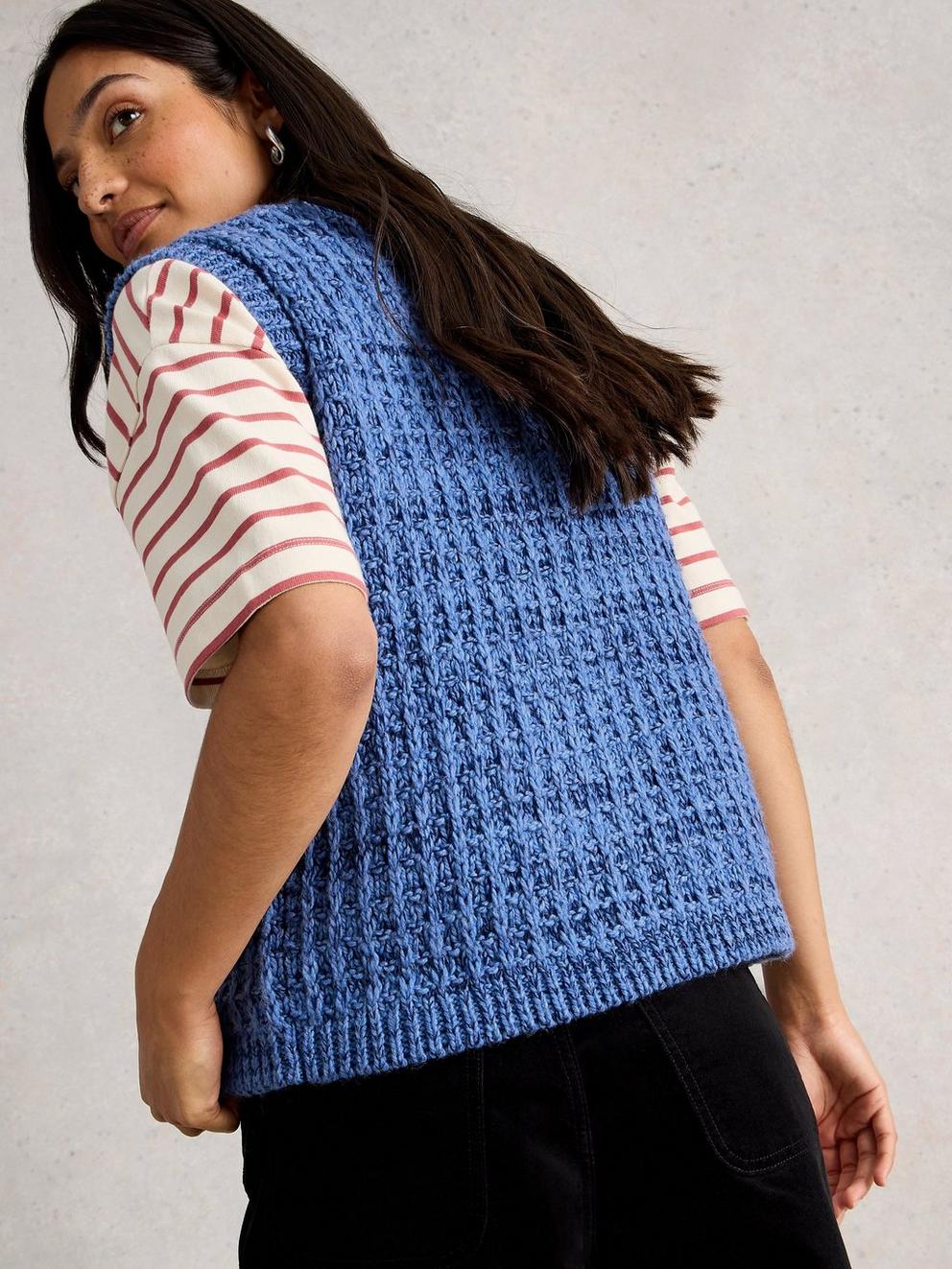 MAXINE BUTTON TANK in MID BLUE - MODEL BACK