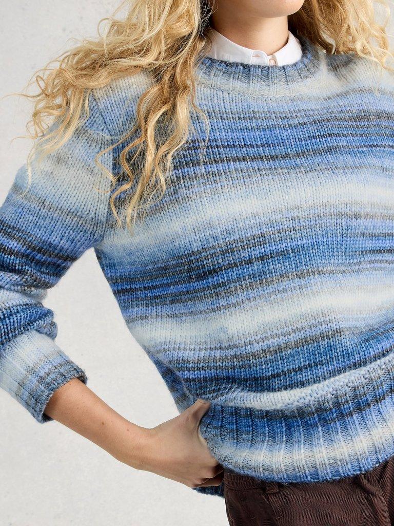SABRINA SPACEDYE JUMPER in BLUE MLT - MODEL DETAIL