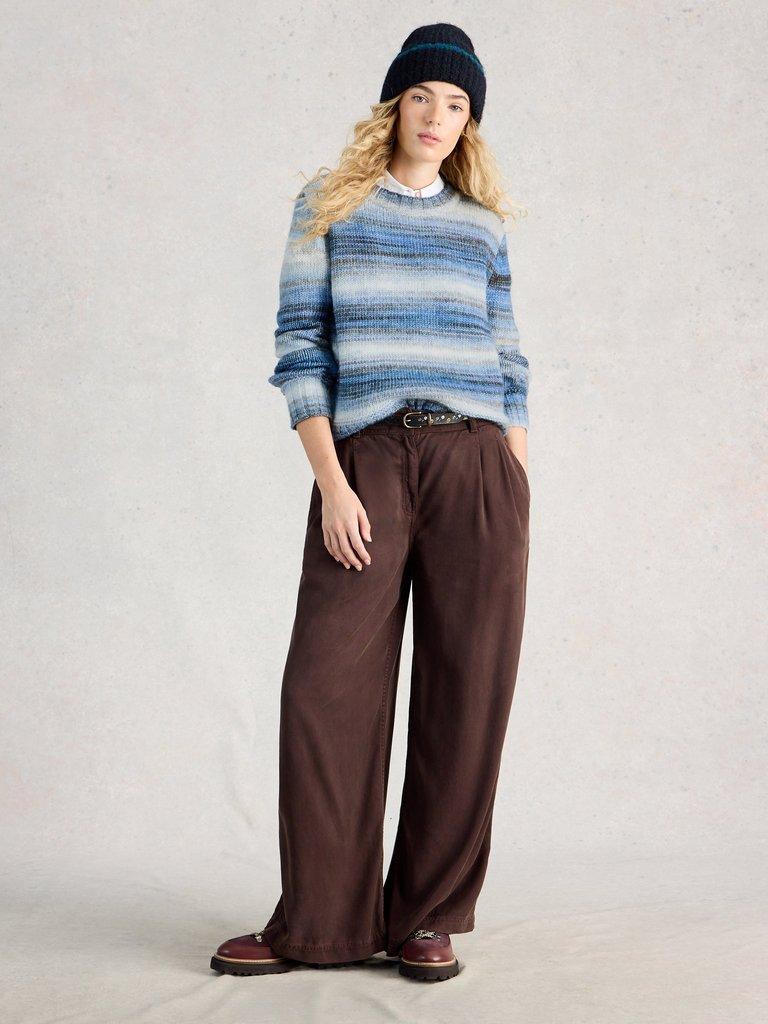SABRINA SPACEDYE JUMPER in BLUE MLT - MODEL FRONT