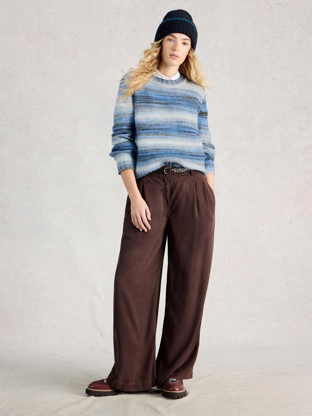 SABRINA SPACEDYE JUMPER in BLUE MLT - MODEL FRONT