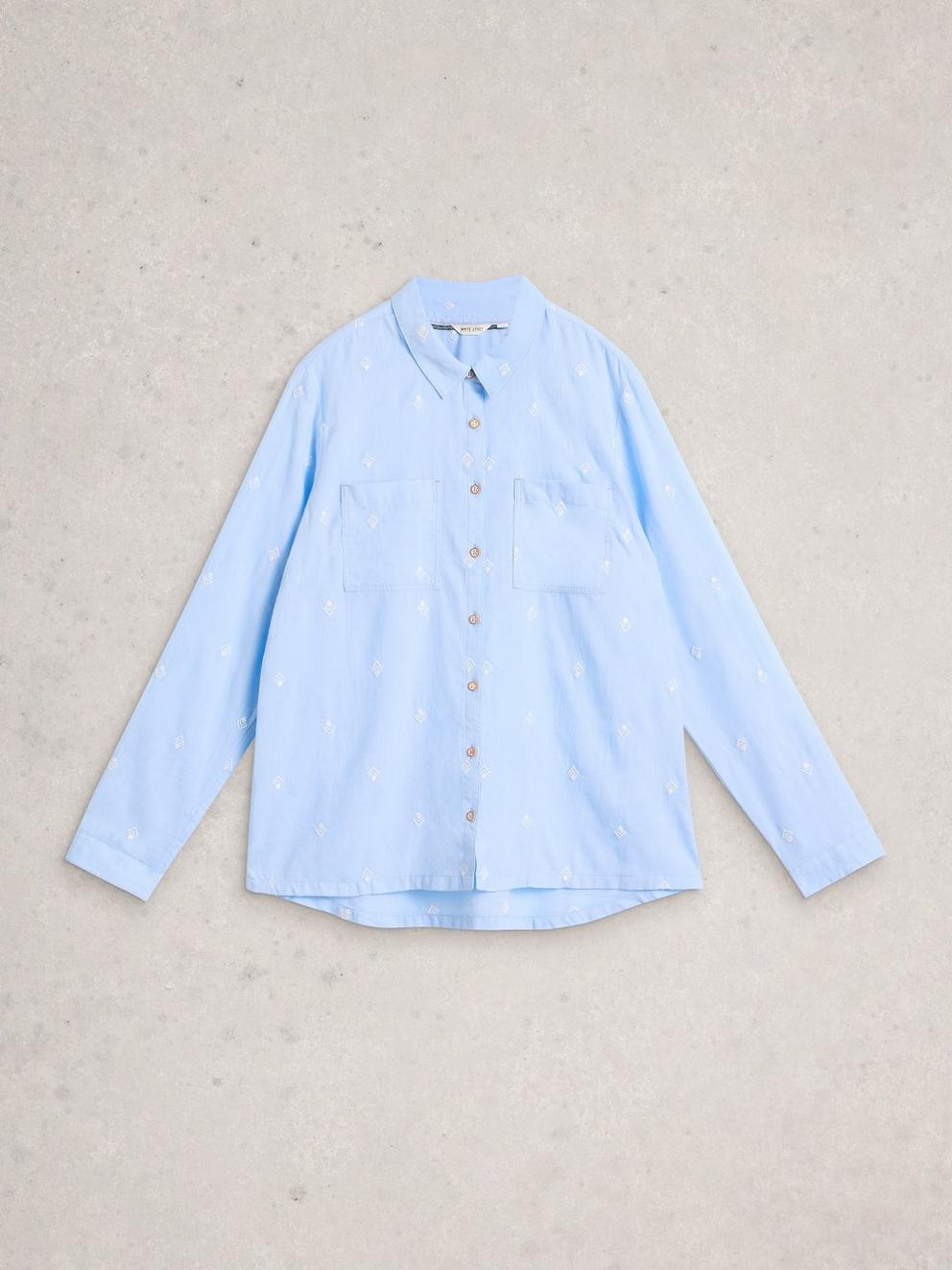 Sophie Collared Organic Cotton Shirt in BLUE MLT - FLAT FRONT