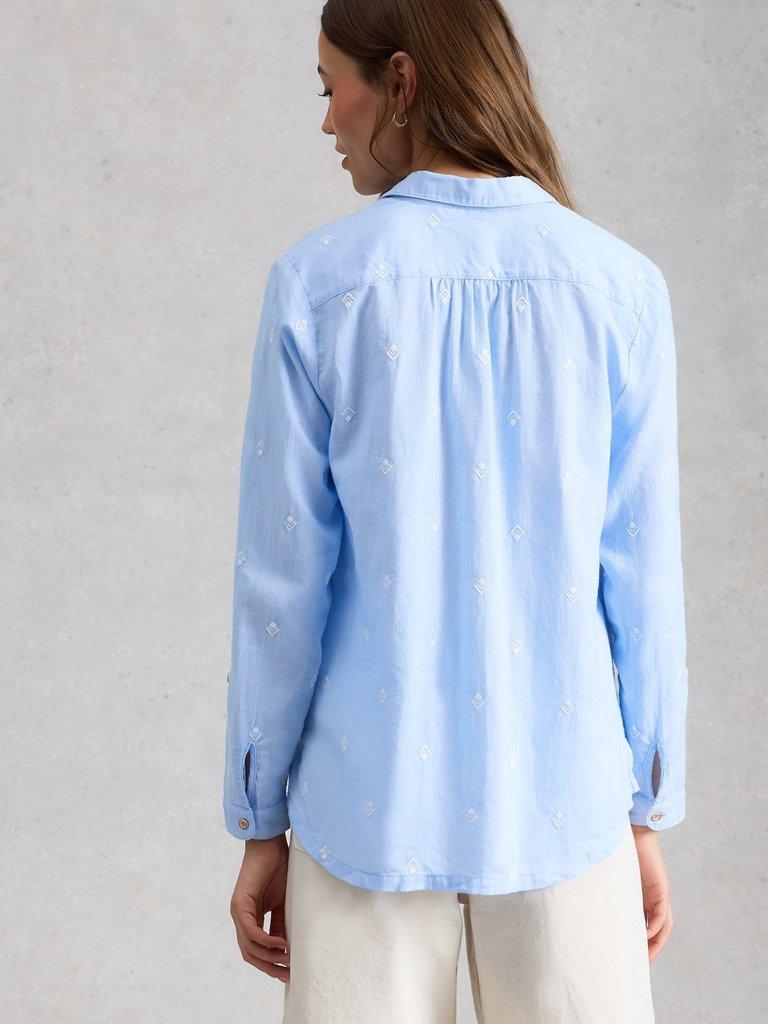 Sophie Collared Organic Cotton Shirt in BLUE MLT - MODEL BACK