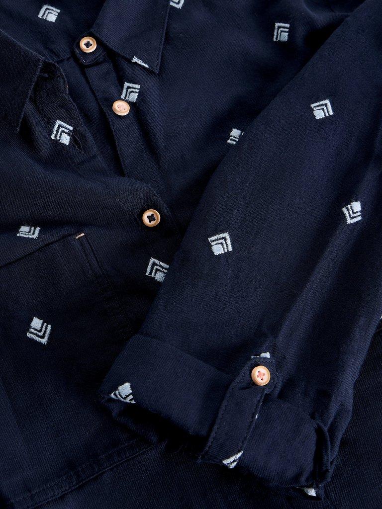 Sophie Collared Organic Cotton Shirt in DARK NAVY - FLAT DETAIL