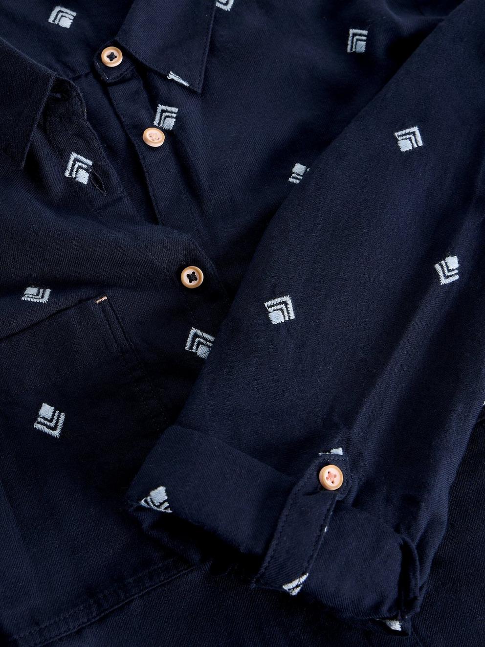 Sophie Collared Organic Cotton Shirt in DARK NAVY - FLAT DETAIL