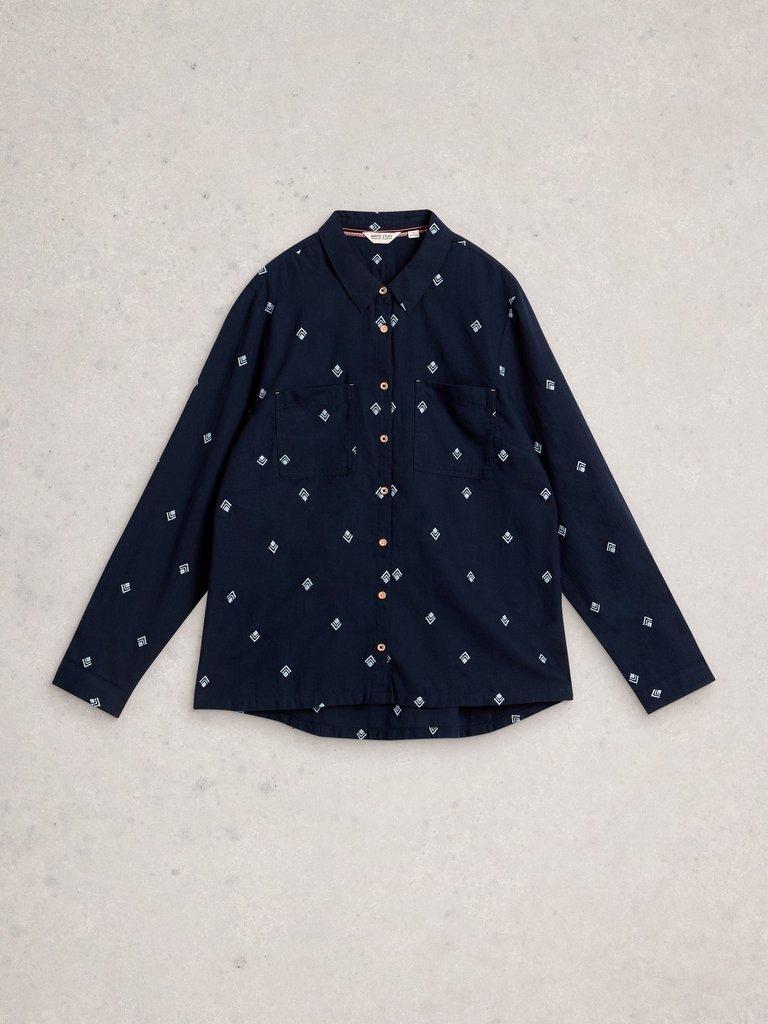 Sophie Collared Organic Cotton Shirt in DARK NAVY - FLAT FRONT
