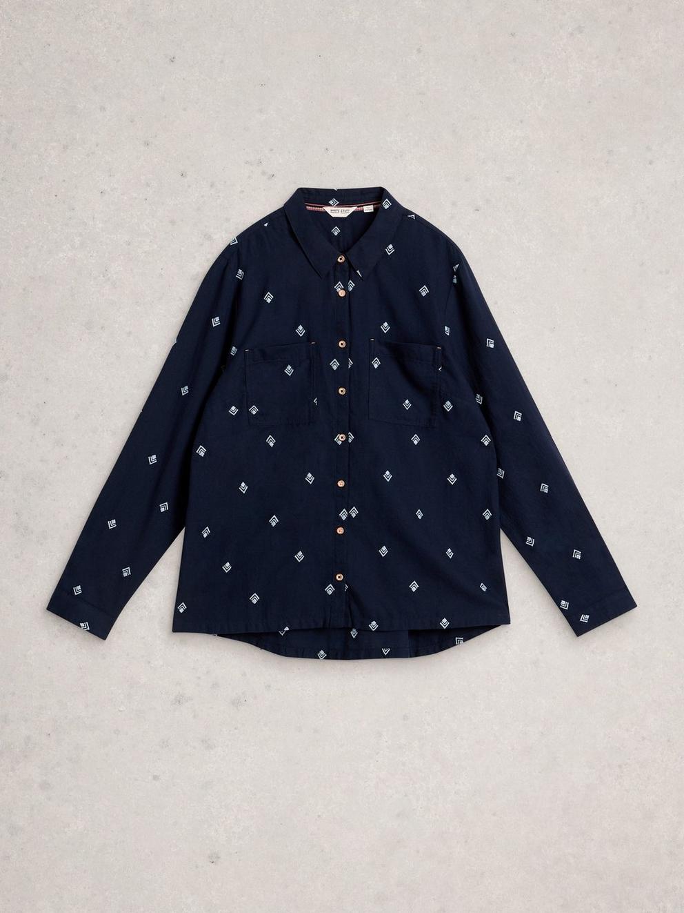 Sophie Collared Organic Cotton Shirt in DARK NAVY - FLAT FRONT