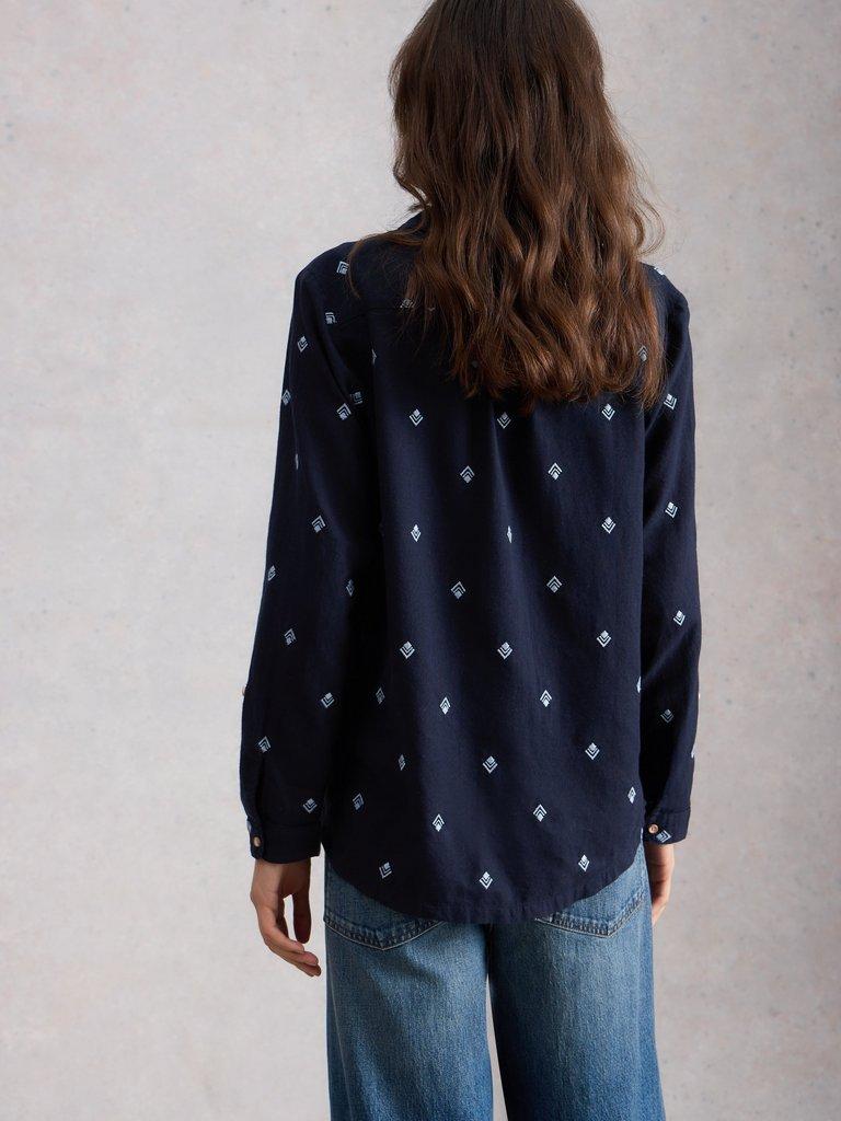 Sophie Collared Organic Cotton Shirt in DARK NAVY - MODEL BACK