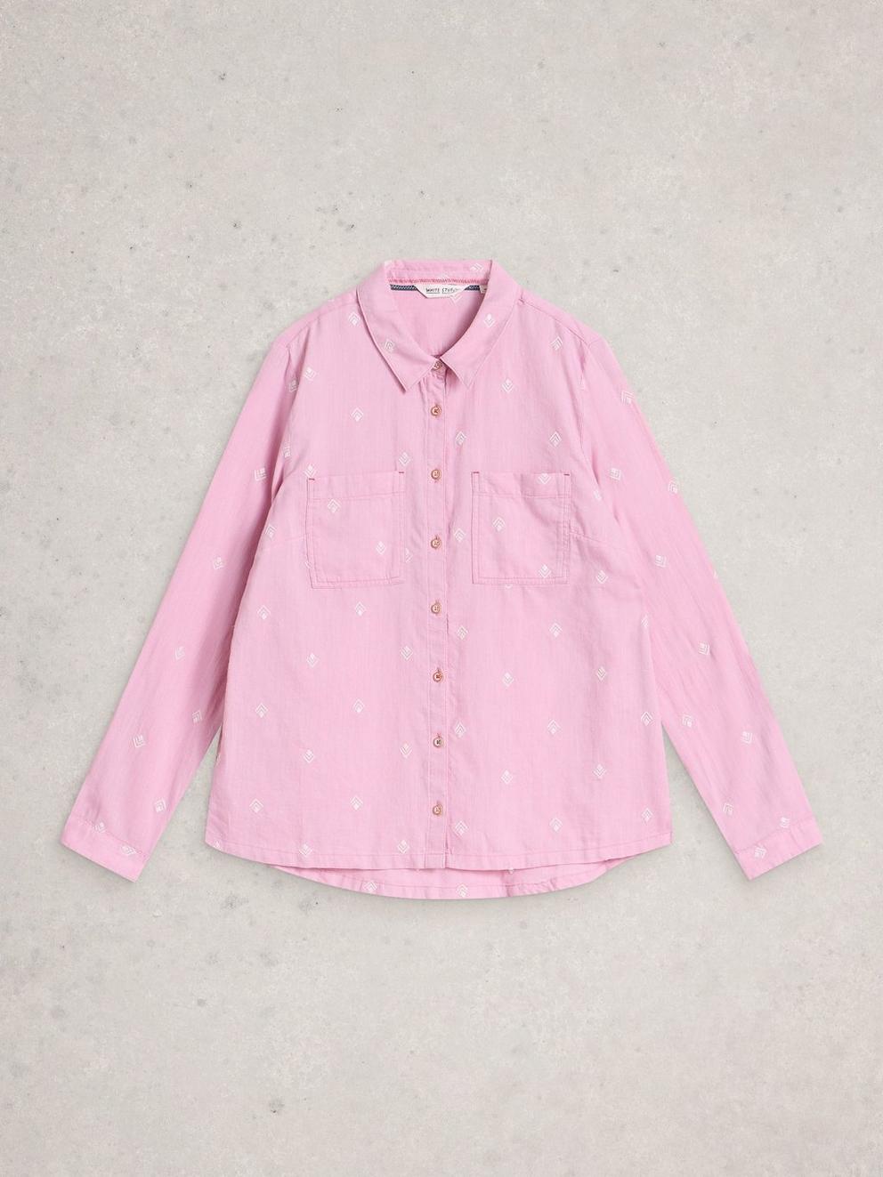 Sophie Collared Organic Cotton Shirt in PINK MLT - FLAT FRONT