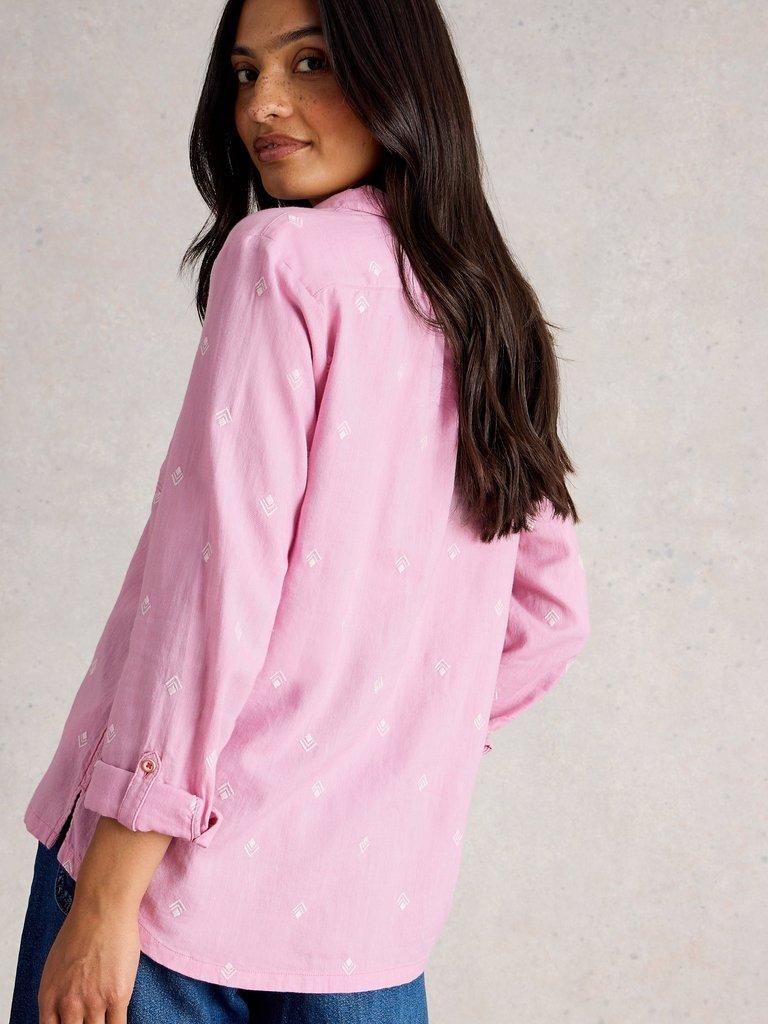 Sophie Collared Organic Cotton Shirt in PINK MLT - MODEL BACK