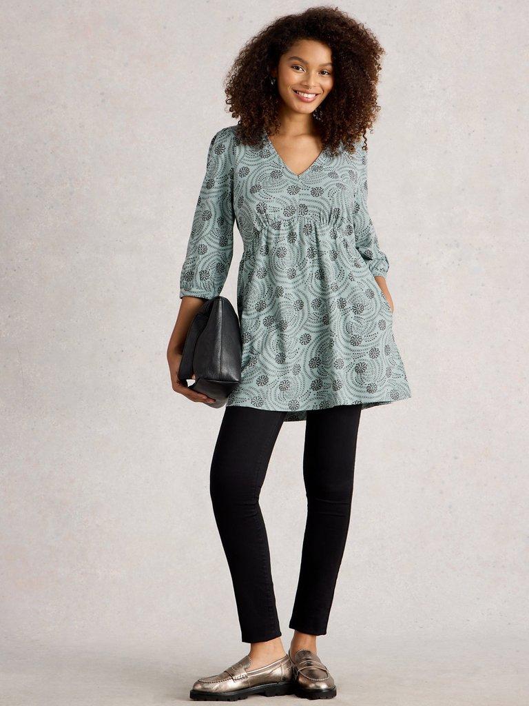 LARA TUNIC in BLUE PR - MODEL FRONT