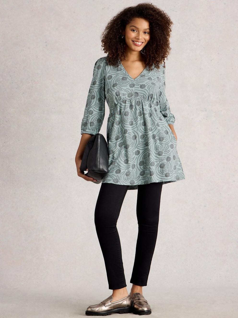 LARA TUNIC in BLUE PR - MODEL FRONT