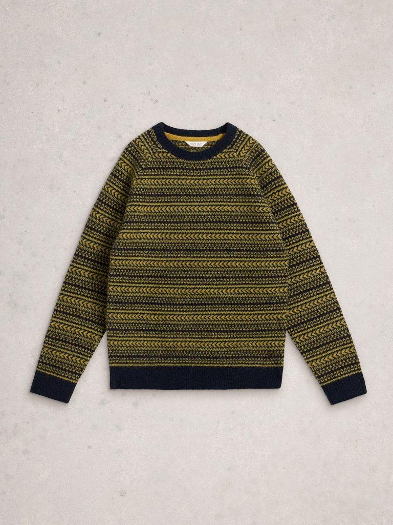 Brockton Fairisle Crew Neck in GREEN MLT - FLAT FRONT