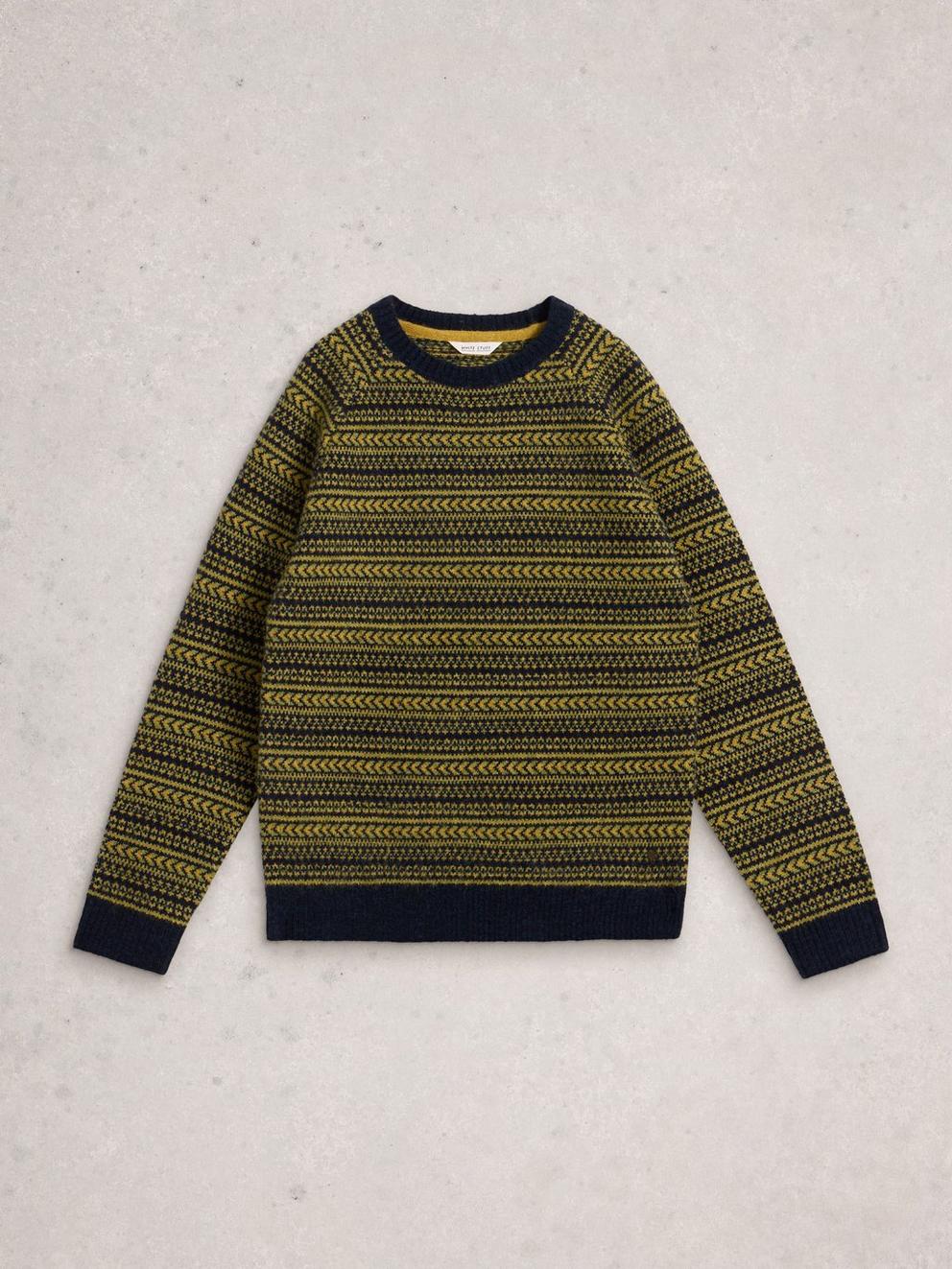 Brockton Fairisle Crew Neck in GREEN MLT - FLAT FRONT