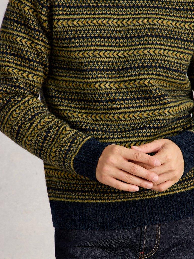 Brockton Fairisle Crew Neck in GREEN MLT - MODEL DETAIL