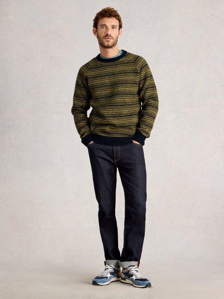 Brockton Fairisle Crew Neck in GREEN MLT - MODEL FRONT