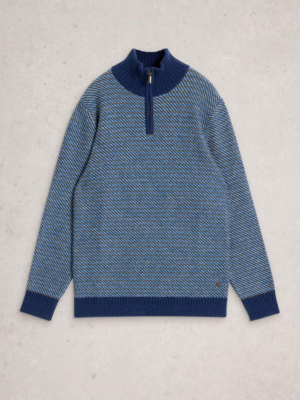 Selby Stripe Funnel Neck in BLUE MLT - FLAT FRONT