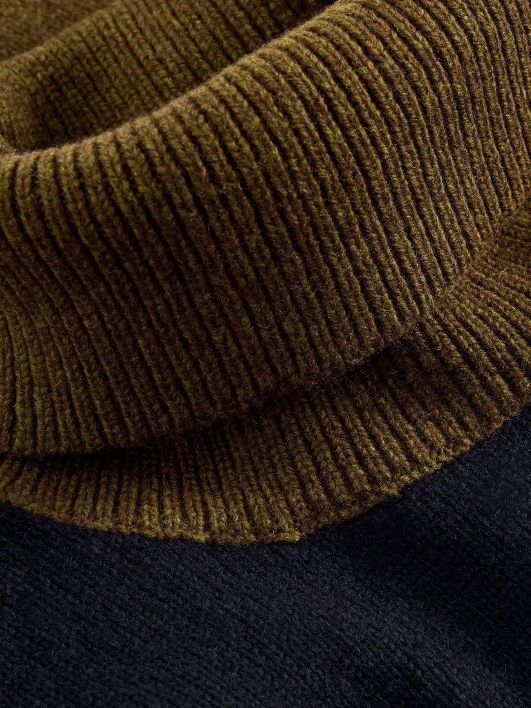 Ryde Colourblock Roll Neck in KHAKI GRN - FLAT DETAIL