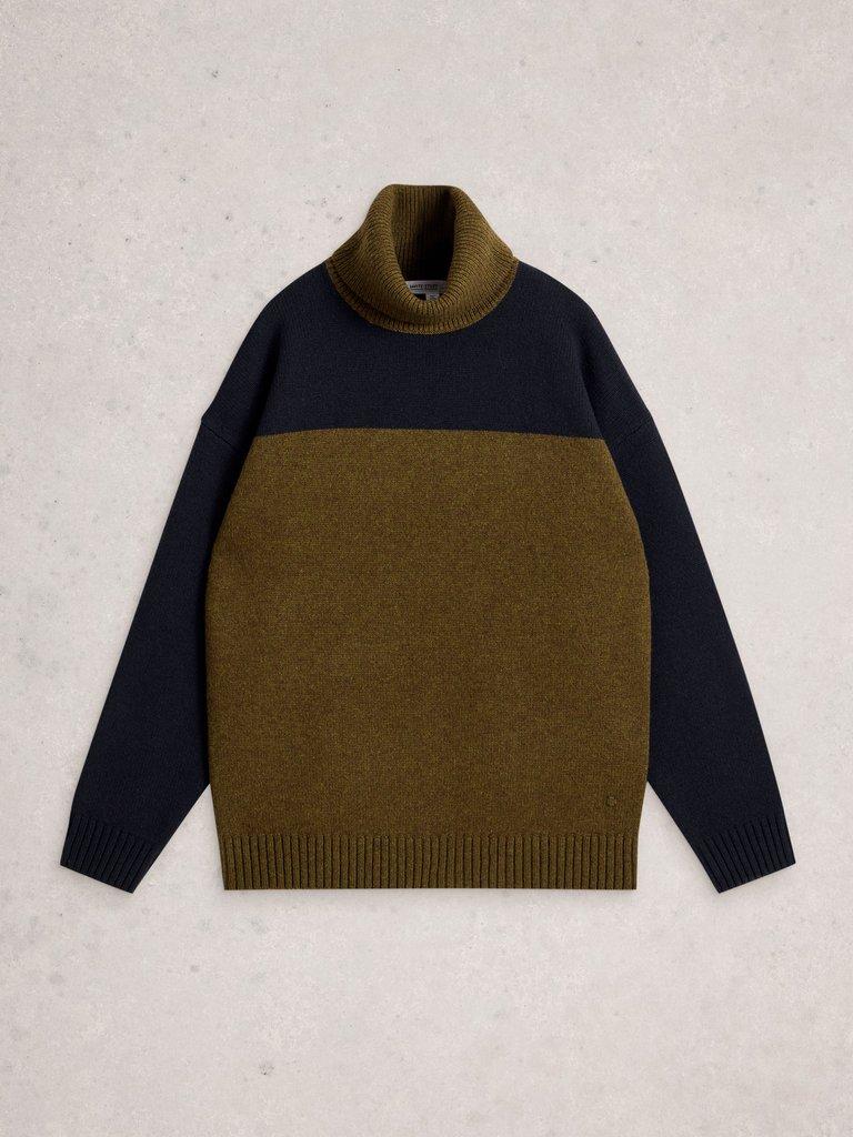 Ryde Colourblock Roll Neck in KHAKI GRN - FLAT FRONT