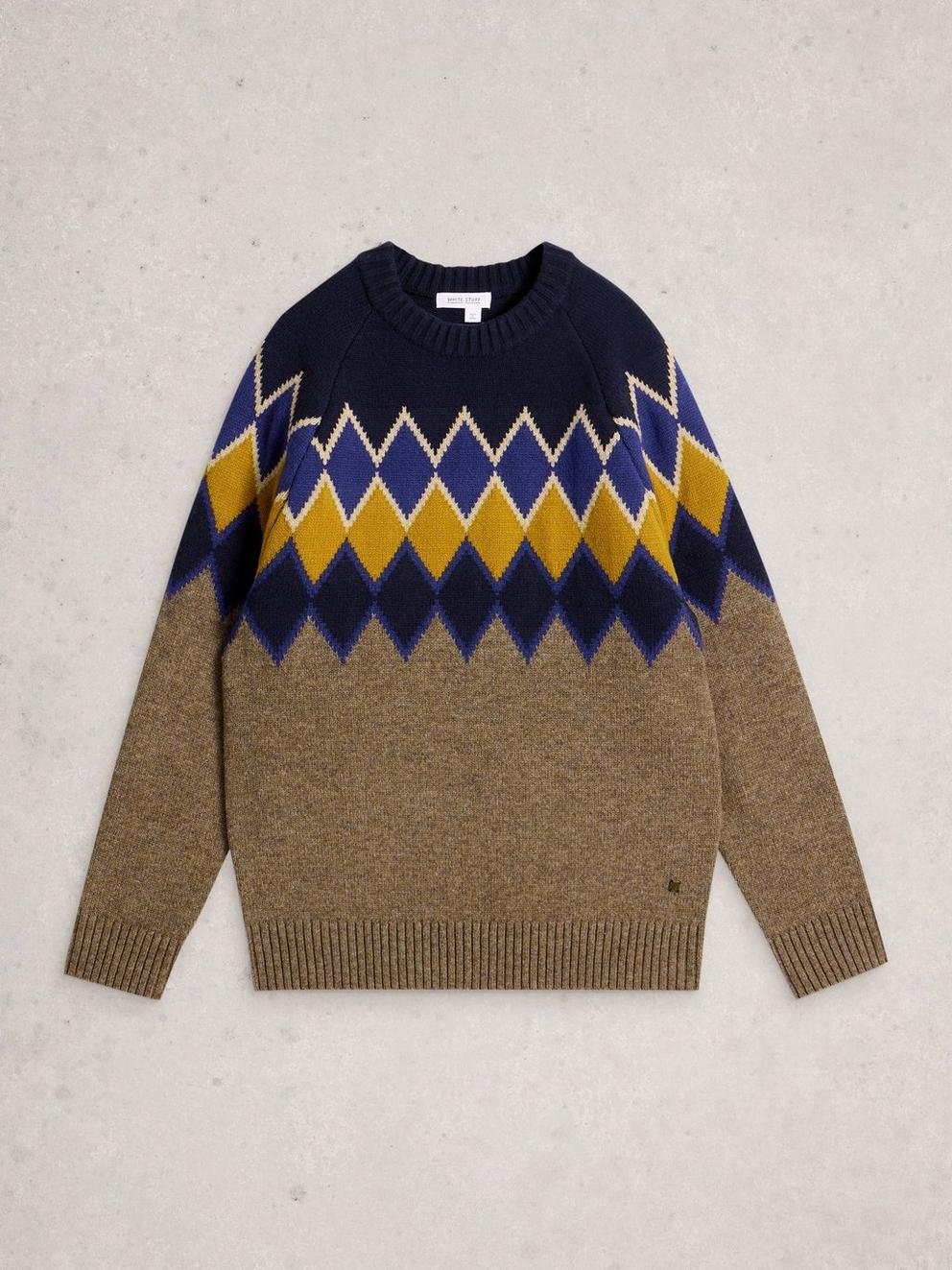 Alton Argyle Crew Neck in NAT MLT - FLAT FRONT