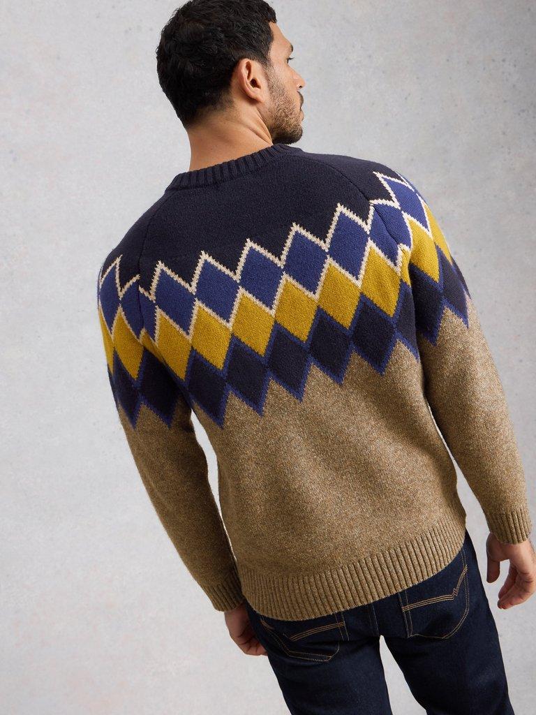 Alton Argyle Crew Neck in NAT MLT - MODEL BACK