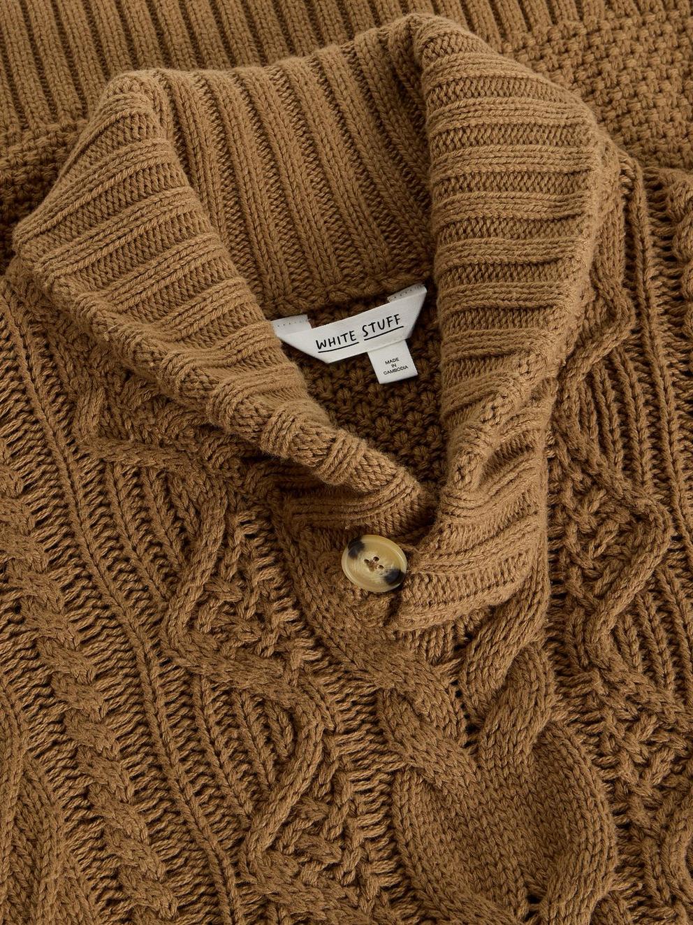 Eden Cable Shawl Neck in MID TAN - FLAT DETAIL
