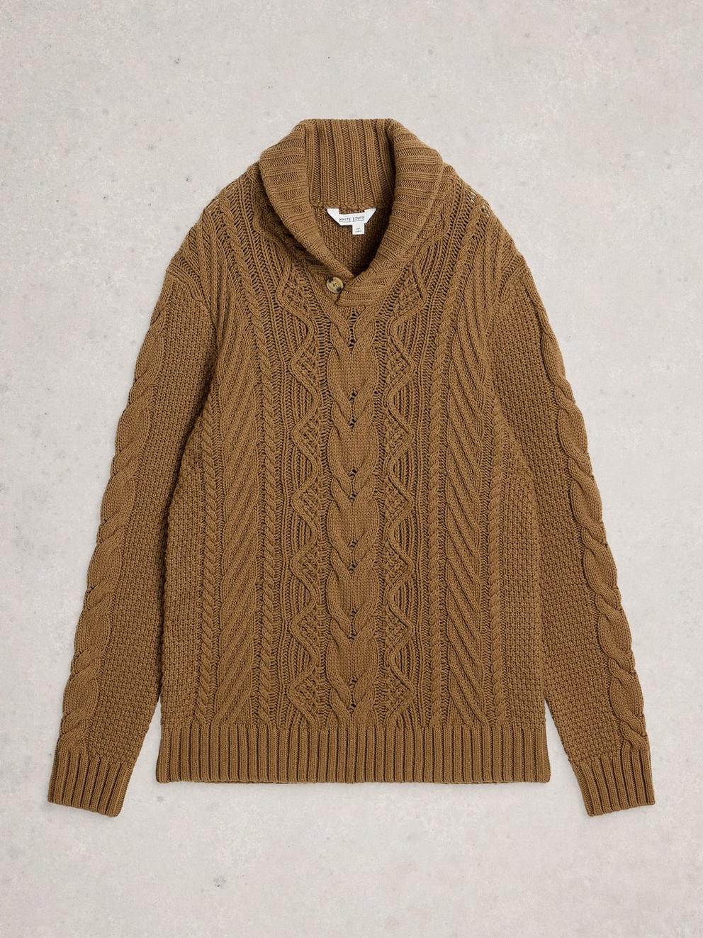 Eden Cable Shawl Neck in MID TAN - FLAT FRONT
